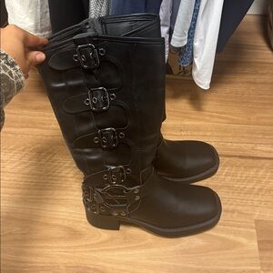 Black Buckle Knee-High Boots